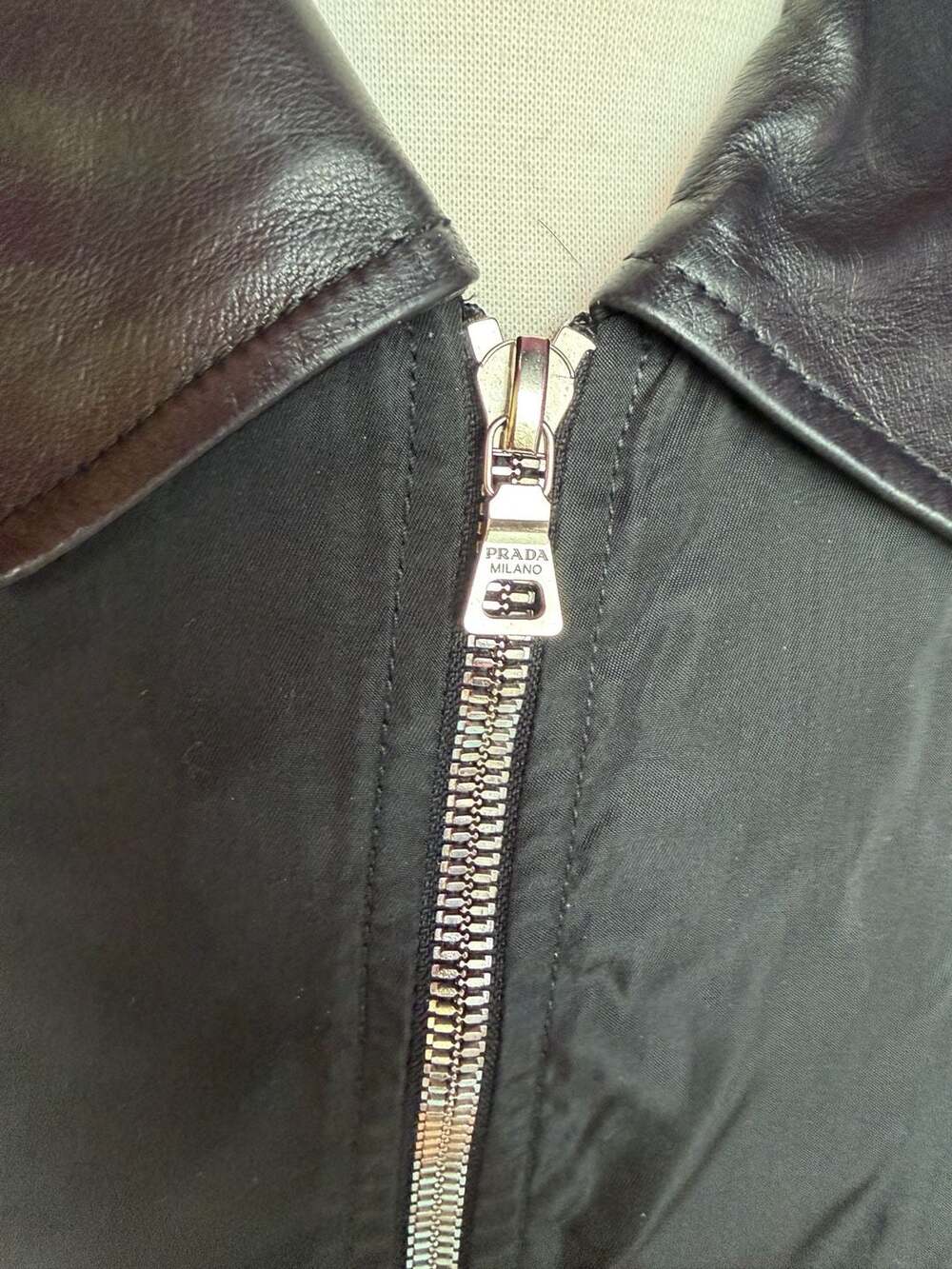 Prada Milano Black Nylon and Leather Jacket Size XL - Picture 4 of 9